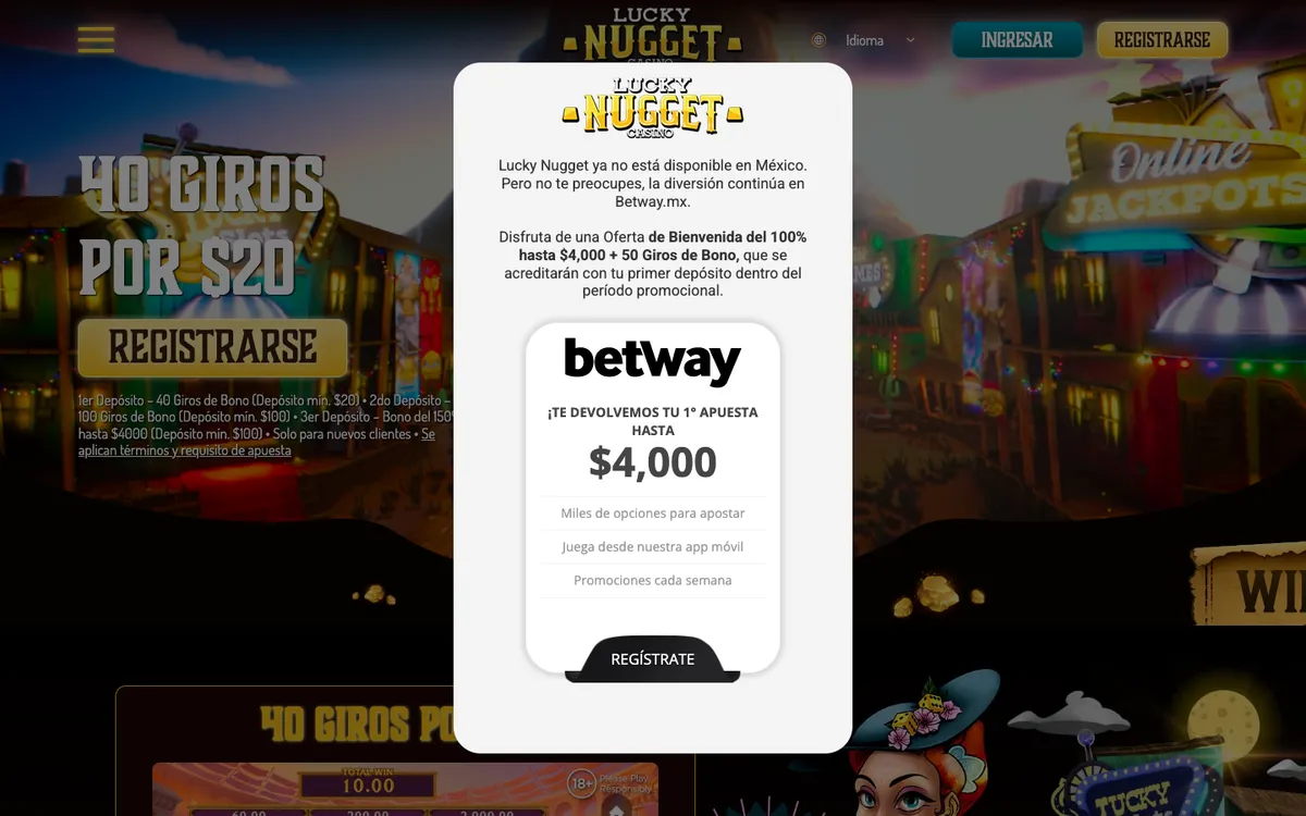 Lucky Nugget Casino — Home page, captured from Mexico