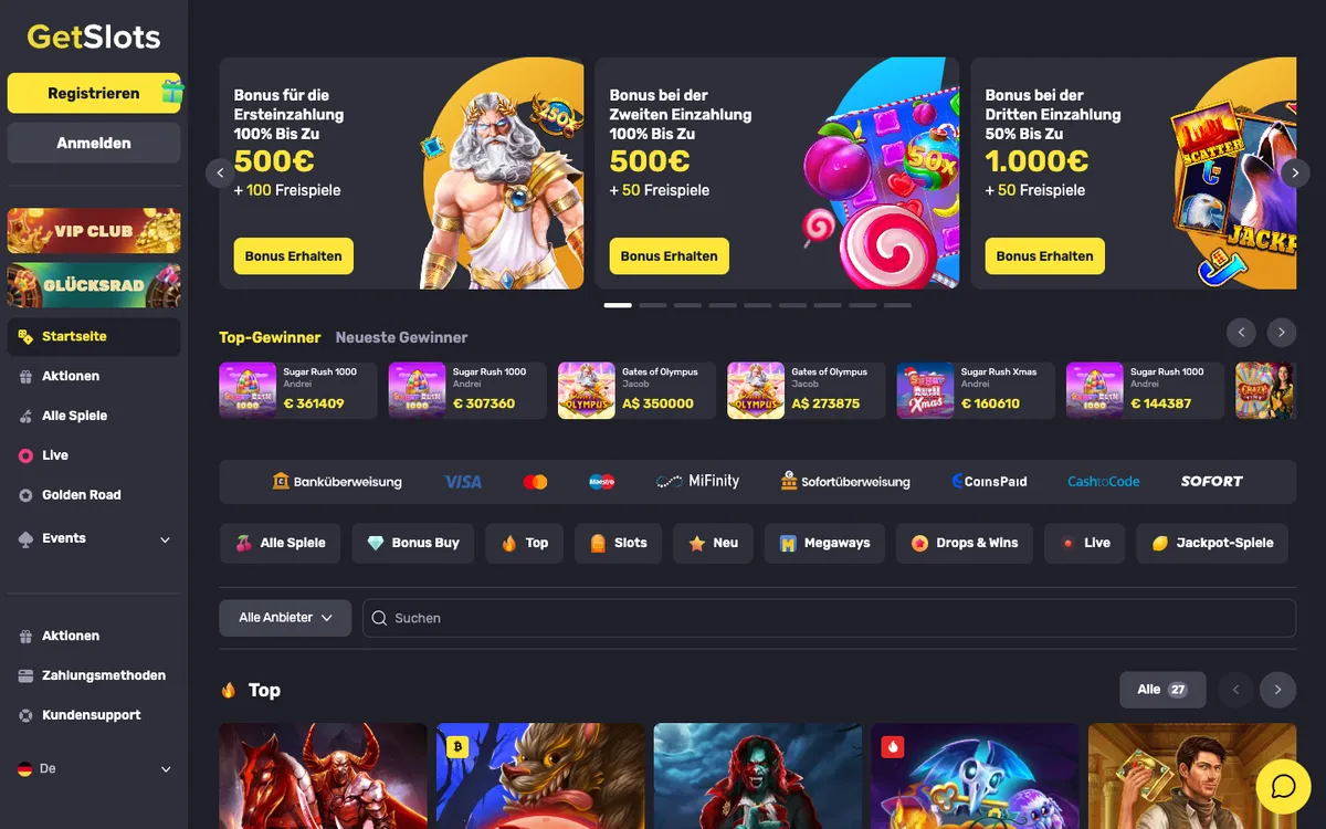 GetSlots Casino — «Главная», снято из страны Австрия