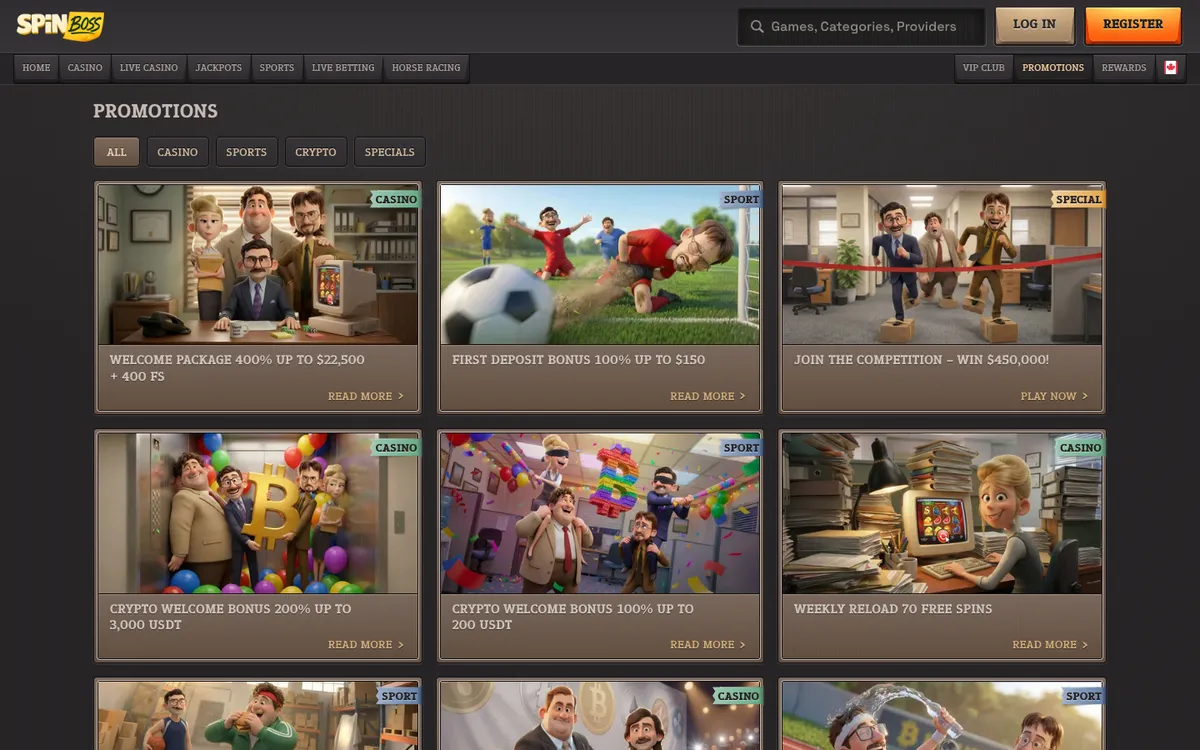SpinBoss Casino — Promotions, captured from Canada