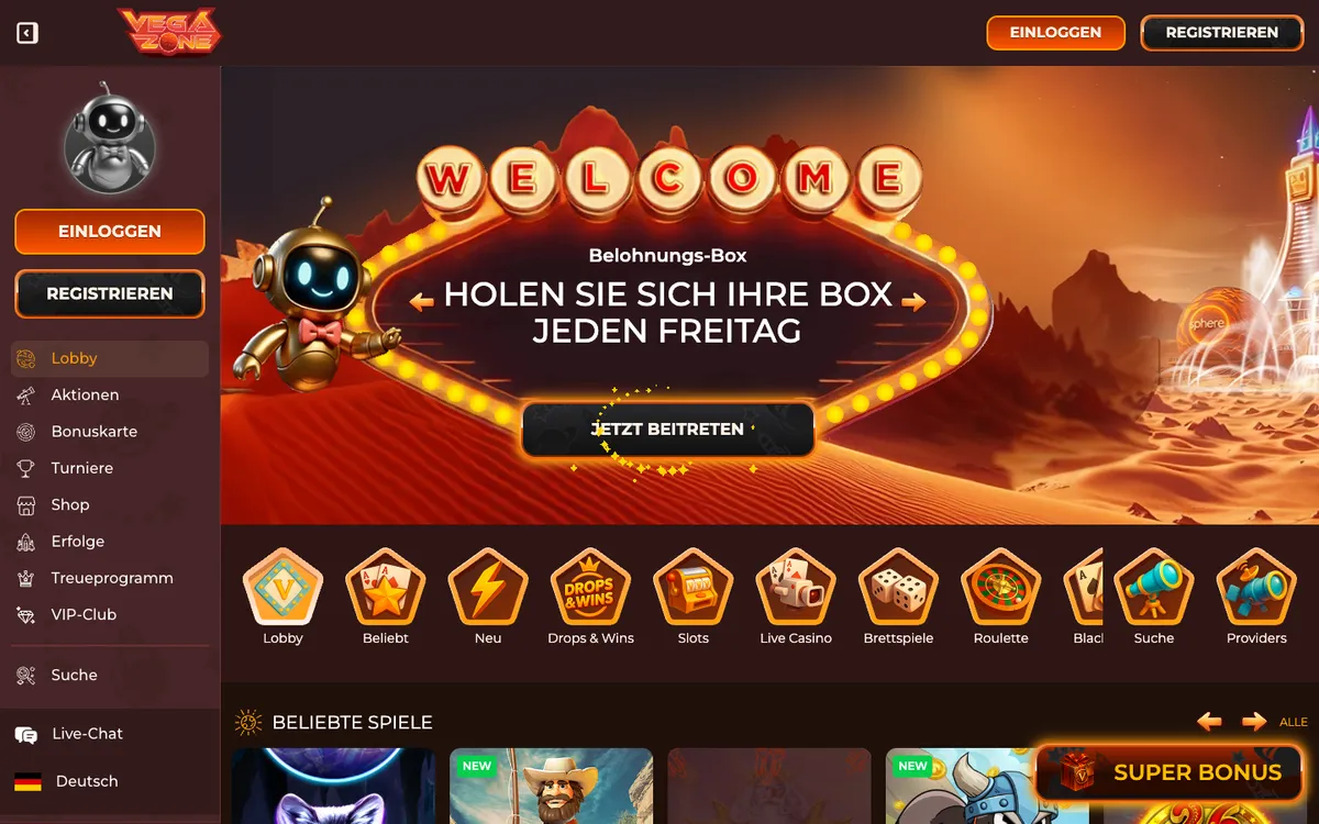 VegaZone Casino — Home page, captured from Austria