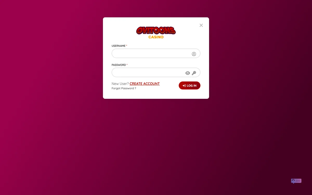 Ovitoons Casino — Sign-up, captured from Austria