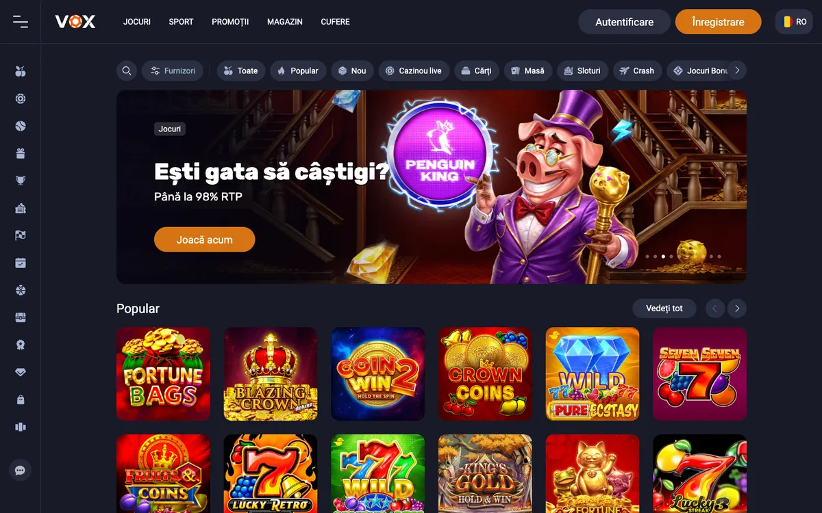 Vox Casino — Home page, captured from Romania