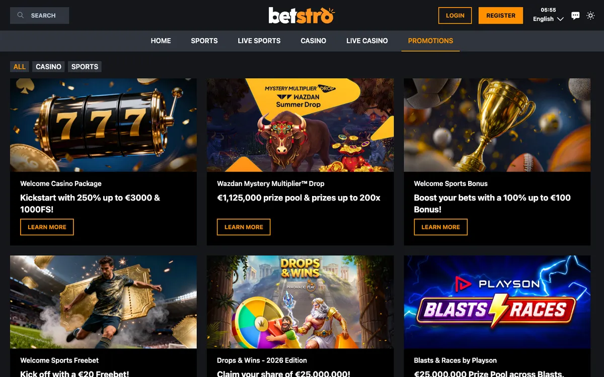 Betstro Casino — Promotions, captured from Austria