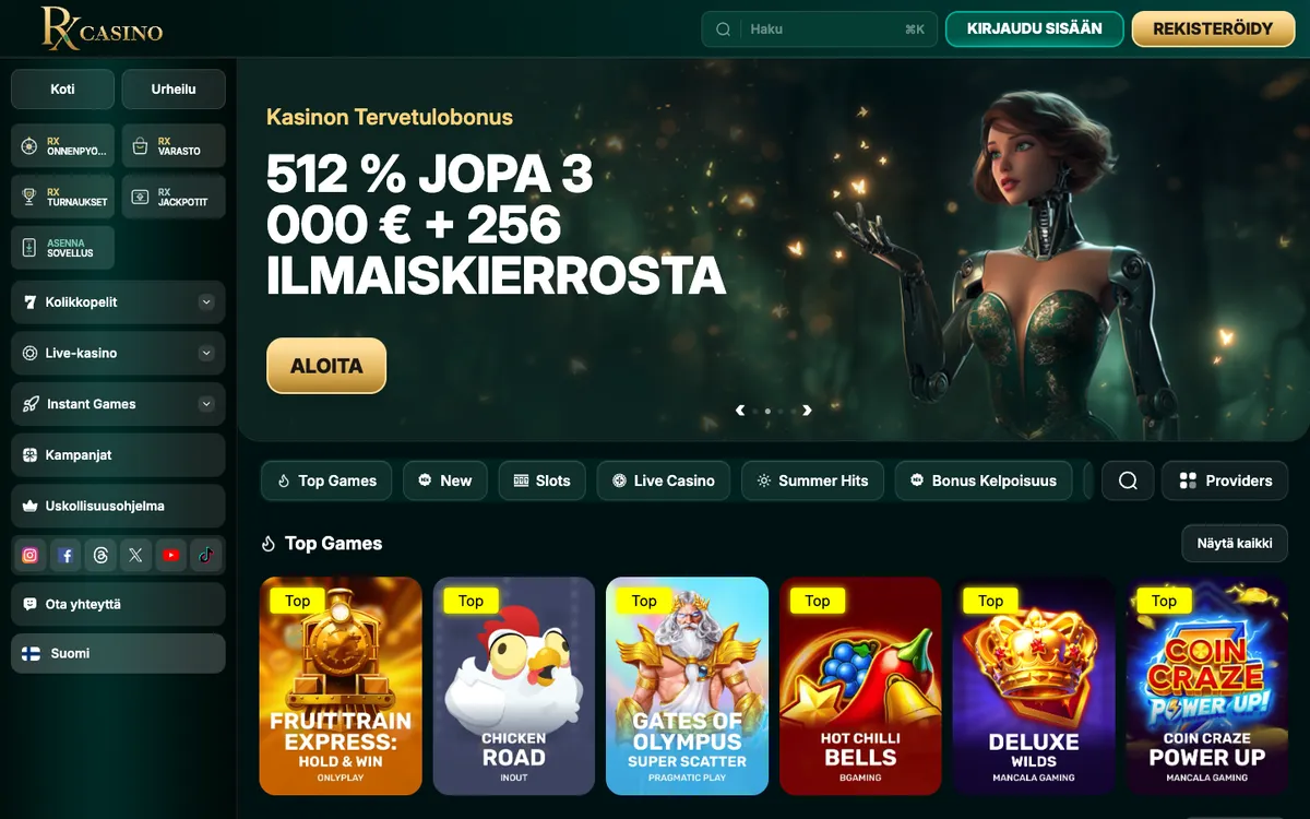 RX Casino — Home page, captured from Finland