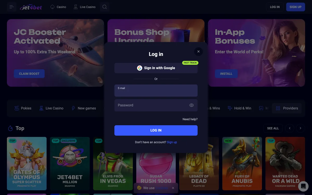 Jet4bet Casino — «Регистрация», снято из страны Новая Зеландия
