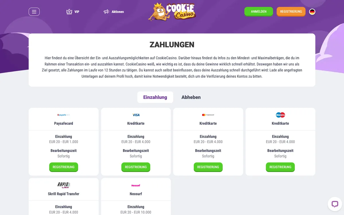 CookieCasino — Payments, captured from Germany
