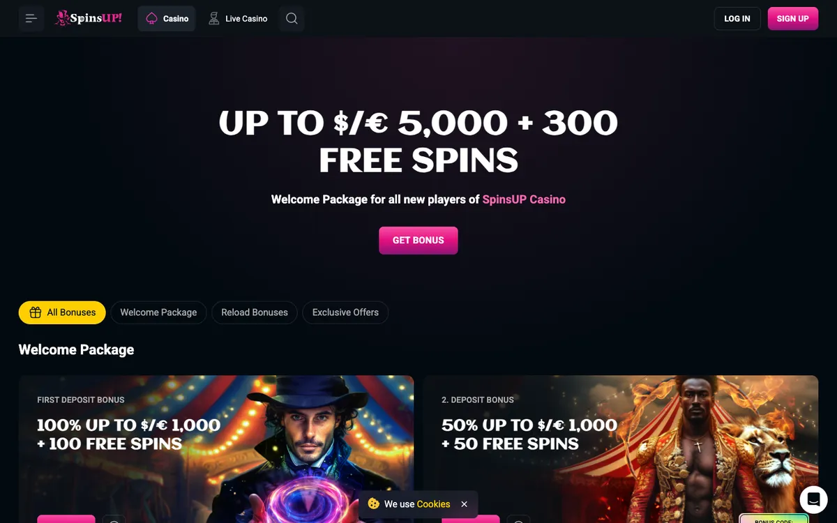 SpinsUP Casino — Promotions, captured from South Africa