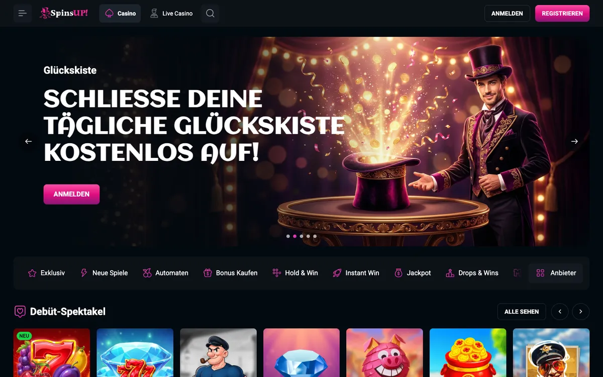 SpinsUP Casino — Home page, captured from Germany