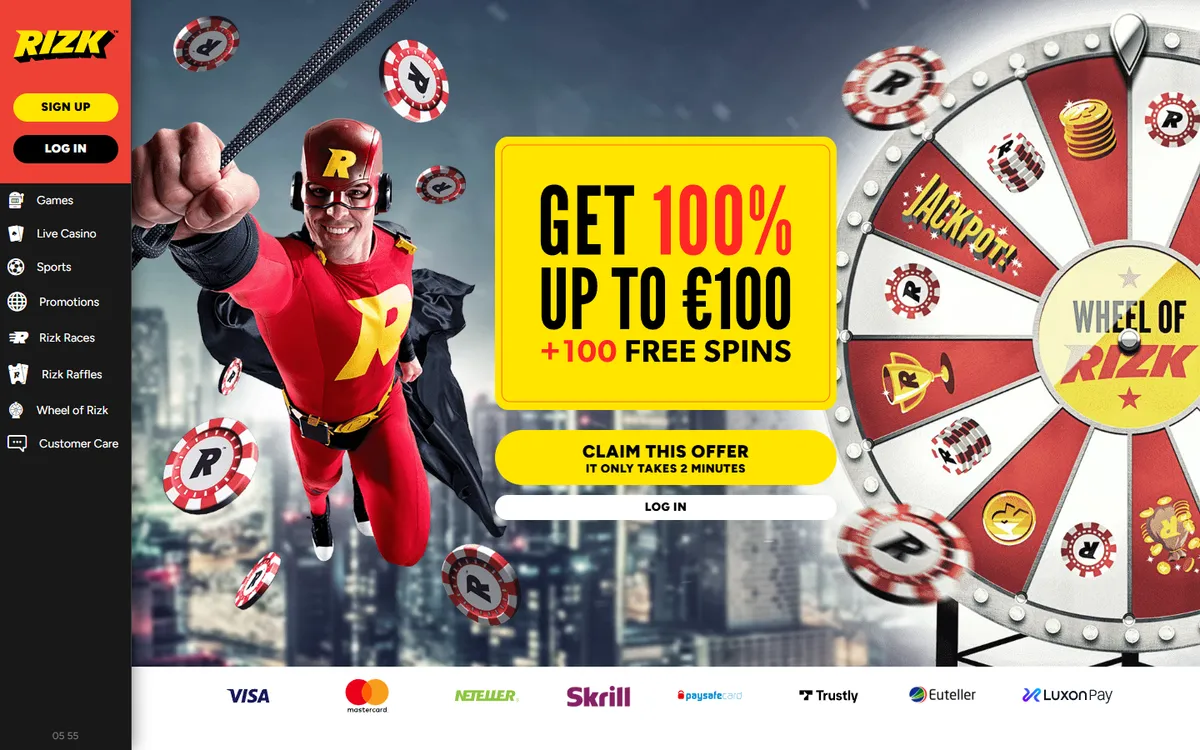 Rizk Casino — Home page, captured from Canada