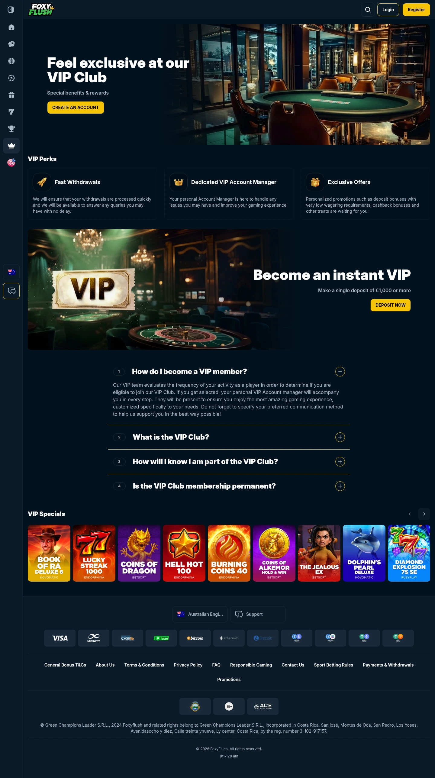 FoxyFlush Casino — «Бонусы», снято из страны Австралия
