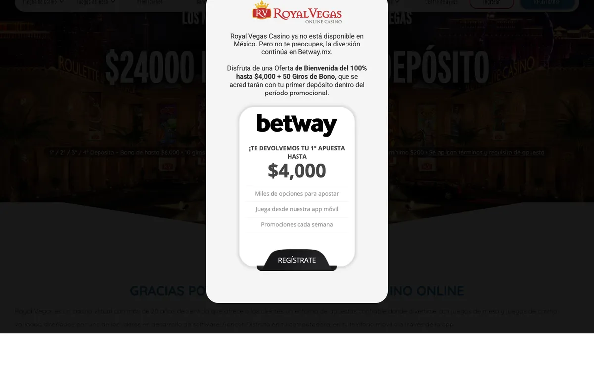 Royal Vegas Casino — Home page, captured from Mexico