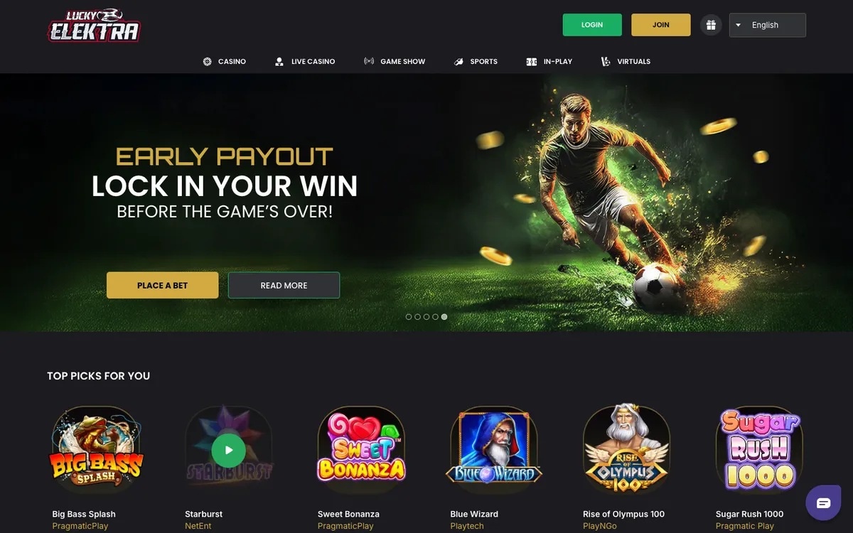 LuckyElektra Casino — Home page, captured from Belgium