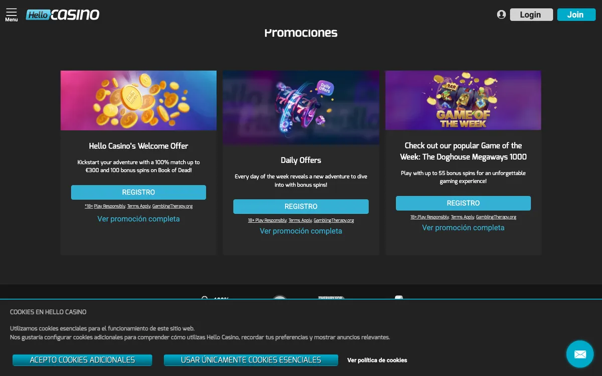 Hello Casino — Promotions, captured from Chile