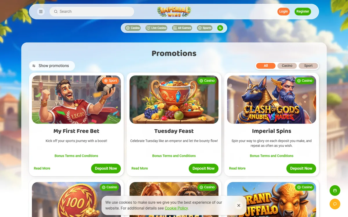 Imperial Wins Casino — Promotions, captured from Canada