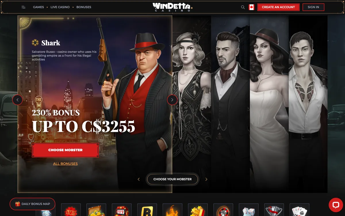 Windetta Casino — Home page, captured from Canada