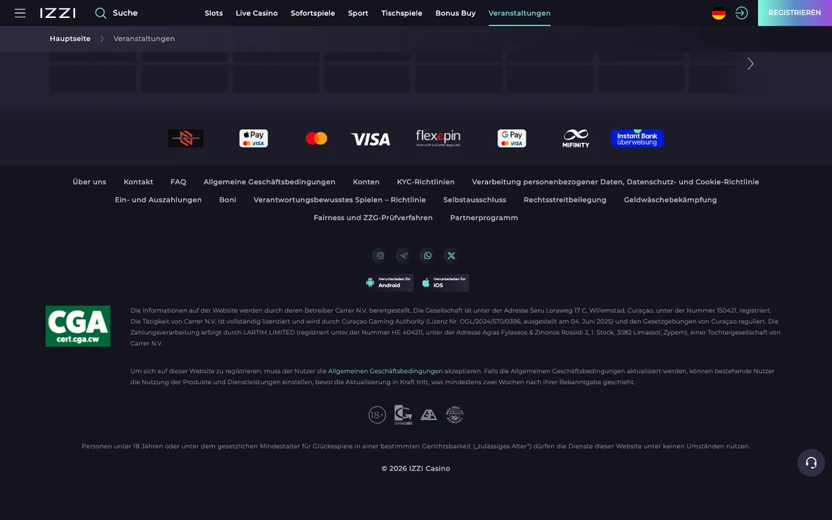 Izzi Casino — Promotions, captured from Germany