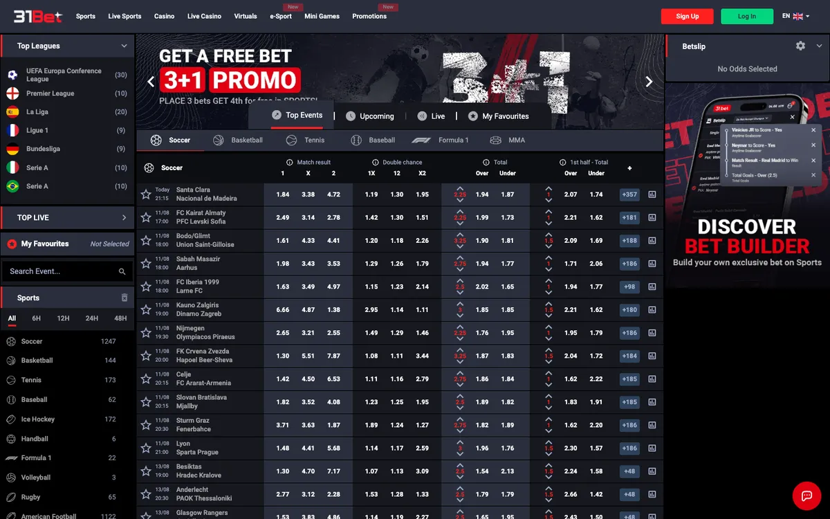 31Bet.com Casino — Home page, captured from Belgium