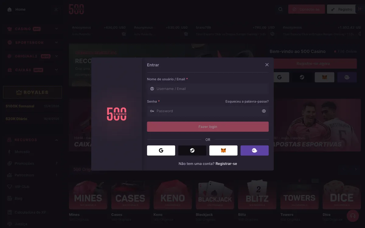 500 Casino — Sign-up, captured from Brazil