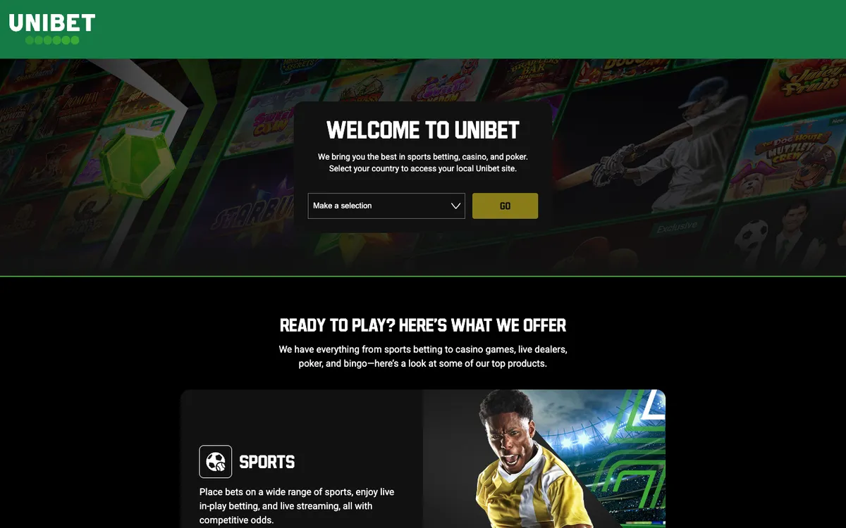 Unibet Casino — Home page, captured from Austria