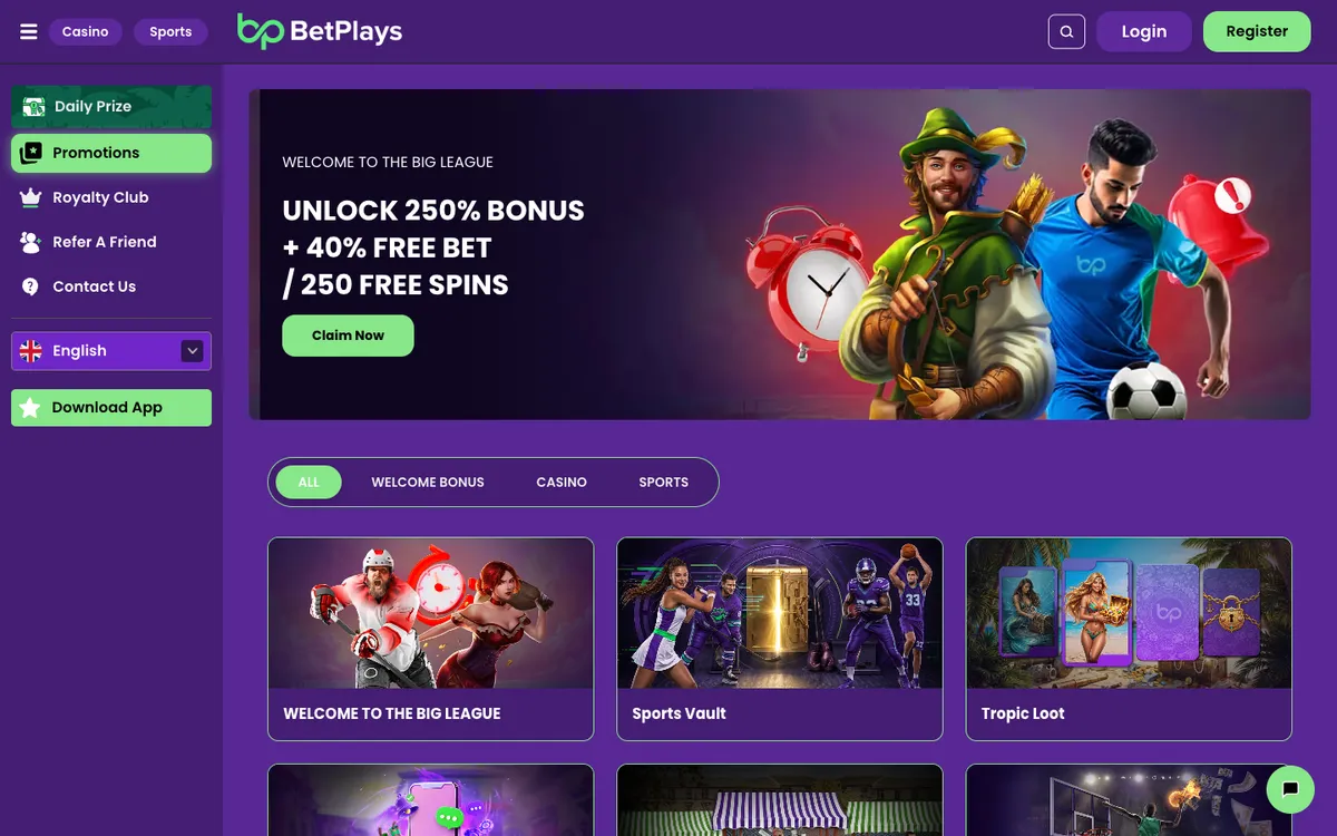 BetPlays Casino — Promotions, captured from Belgium