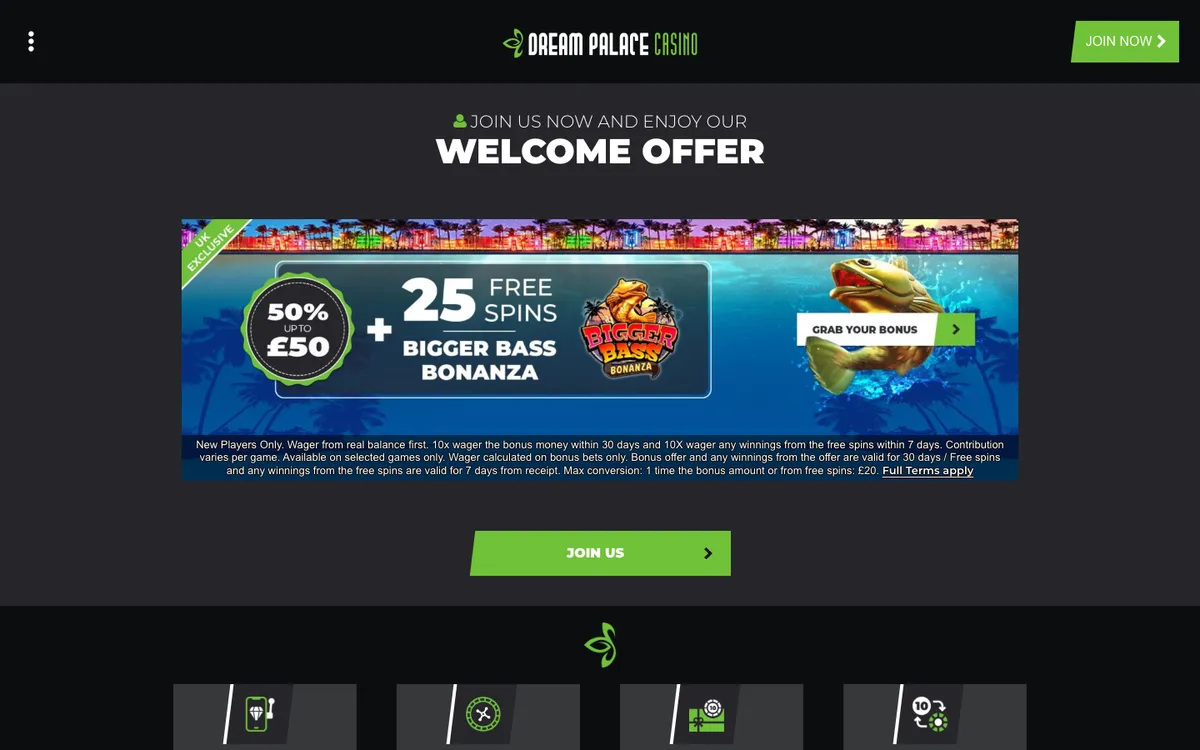 Dream Palace Casino — Home page, captured from Australia