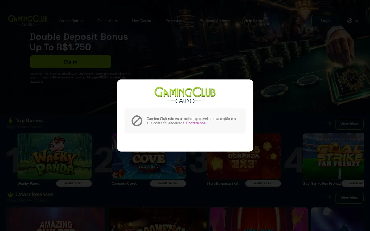 Gaming Club Casino — Home page, captured from Norway