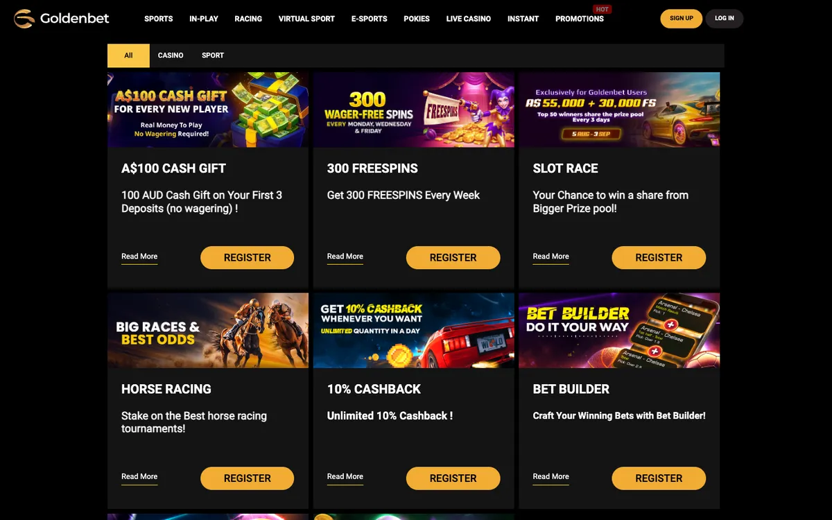 Goldenbet Casino — Promotions, captured from Australia