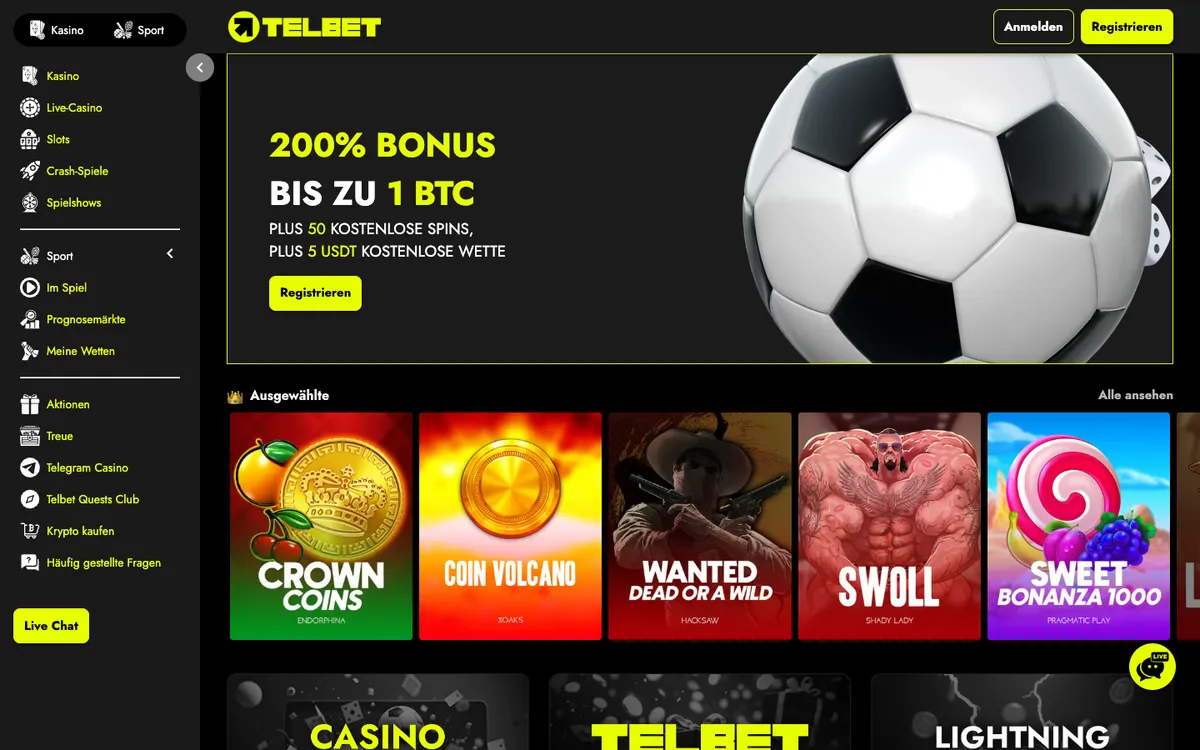 Telbet Casino — Home page, captured from Austria
