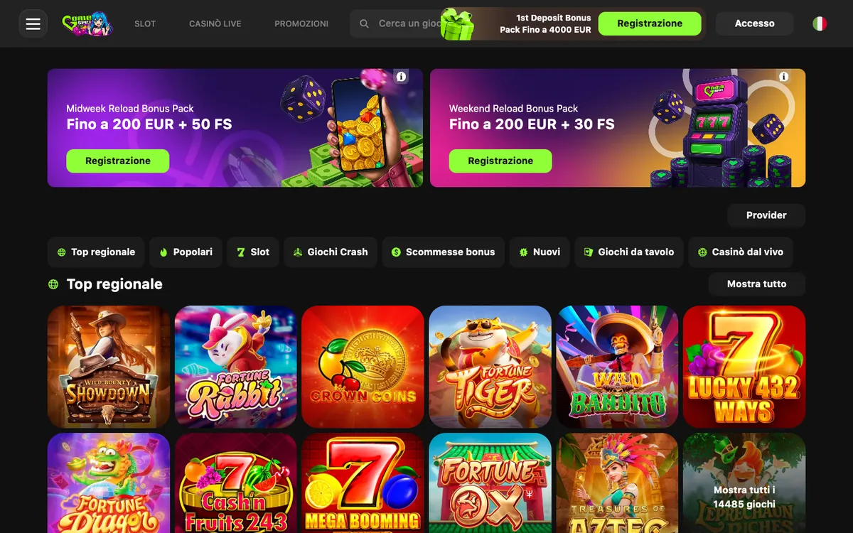 Game Spot Casino — Home page, captured from Italy