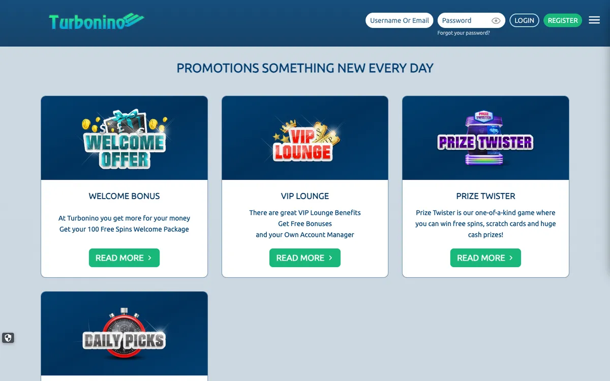 Turbonino Casino — «Акции», снято из страны Великобритания