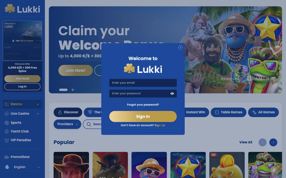 Lukki Casino — Sign-up, captured from South Africa