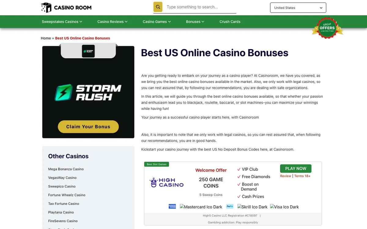 Casino Room — Promotions, captured from South Africa