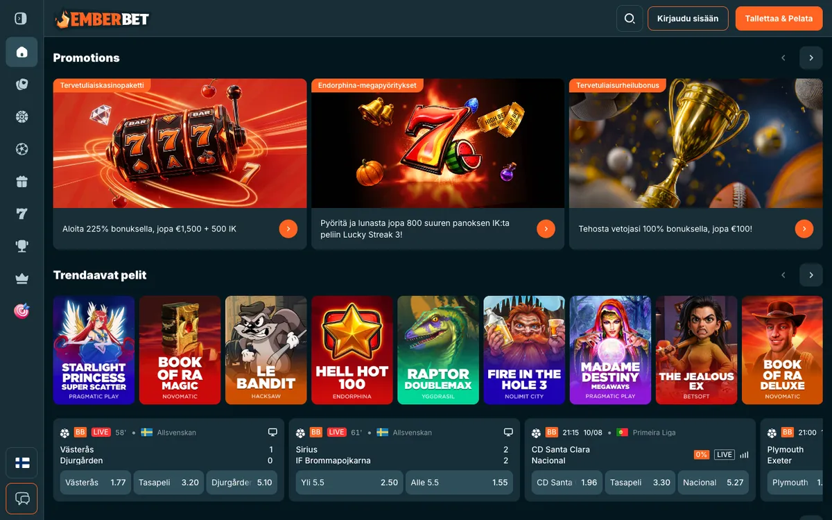 EmberBet Casino — «Главная», снято из страны Финляндия
