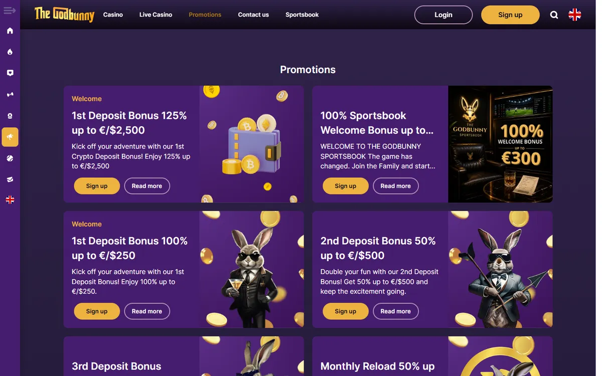 Godbunny Casino — Promotions, captured from Canada