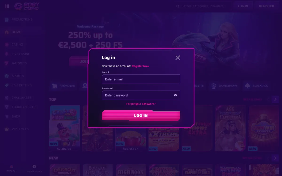 Roby Casino — «Регистрация», снято из страны Финляндия