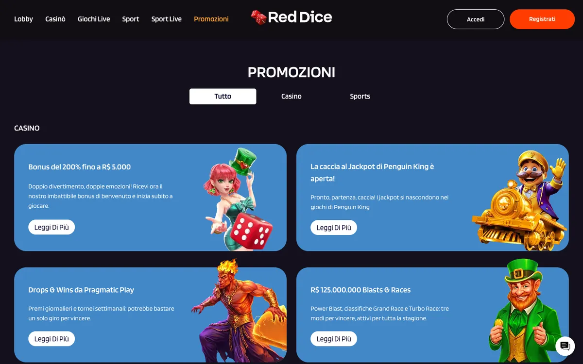 Red Dice Casino — Promotions, captured from Italy