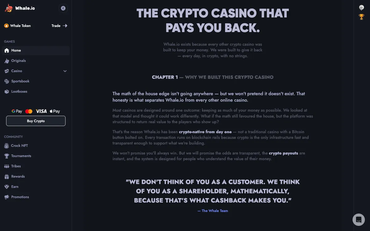 Whale Casino — Home page, captured from Austria