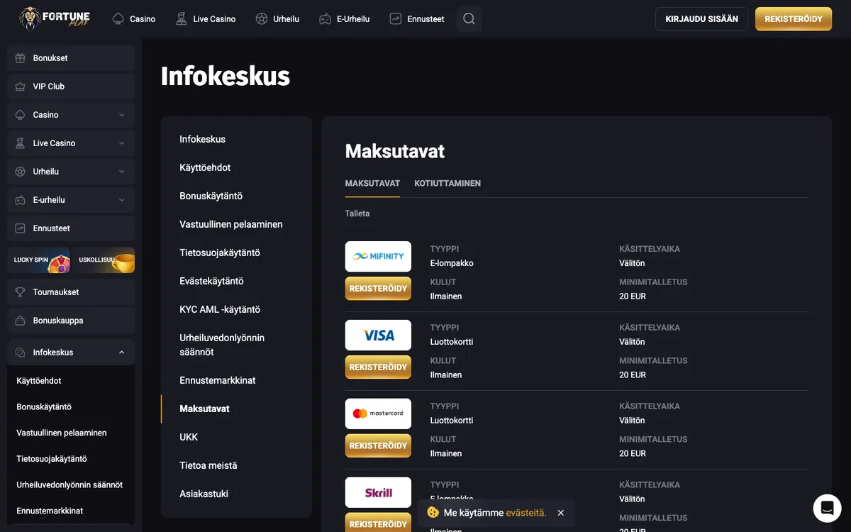 Fortune Play Casino — «Платежи», снято из страны Финляндия