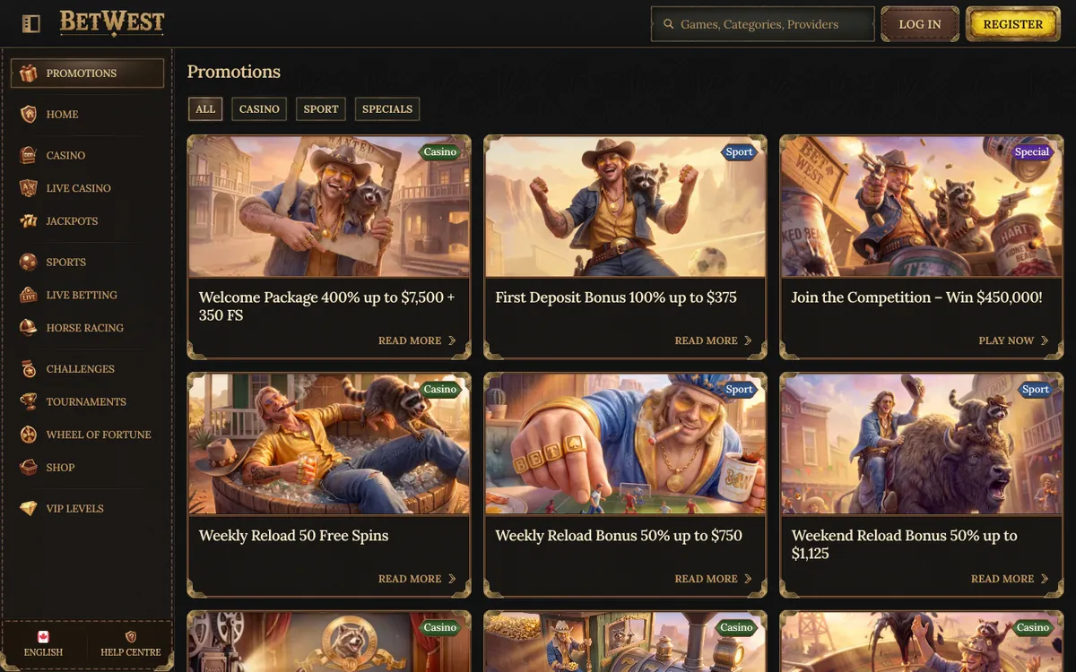 BetWest Casino — Promotions, captured from Canada