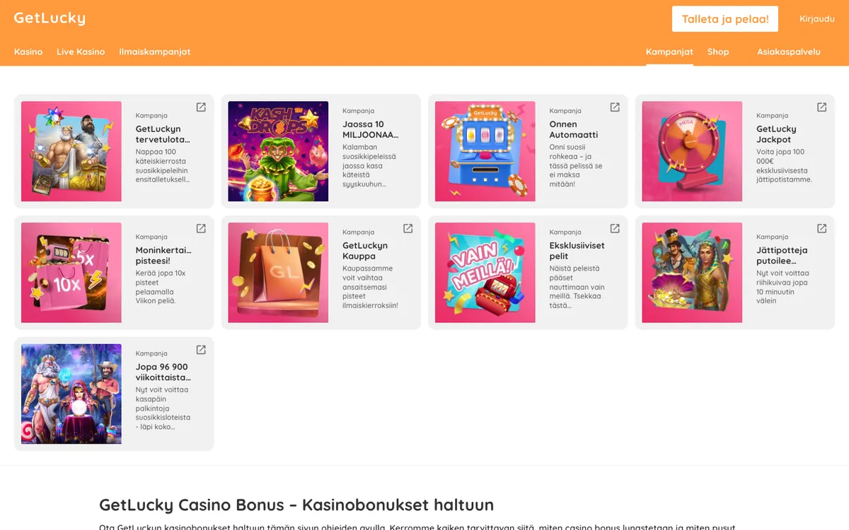 GetLucky Casino — Promotions, captured from Finland