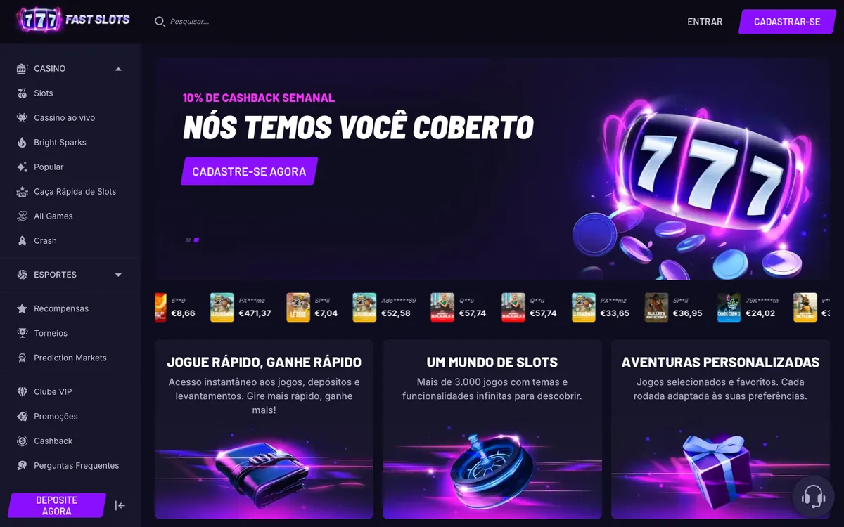 Fast Slots Casino — Home page, captured from Brazil