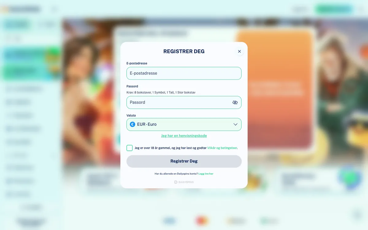 Dailyspins Casino — Sign-up, captured from Norway