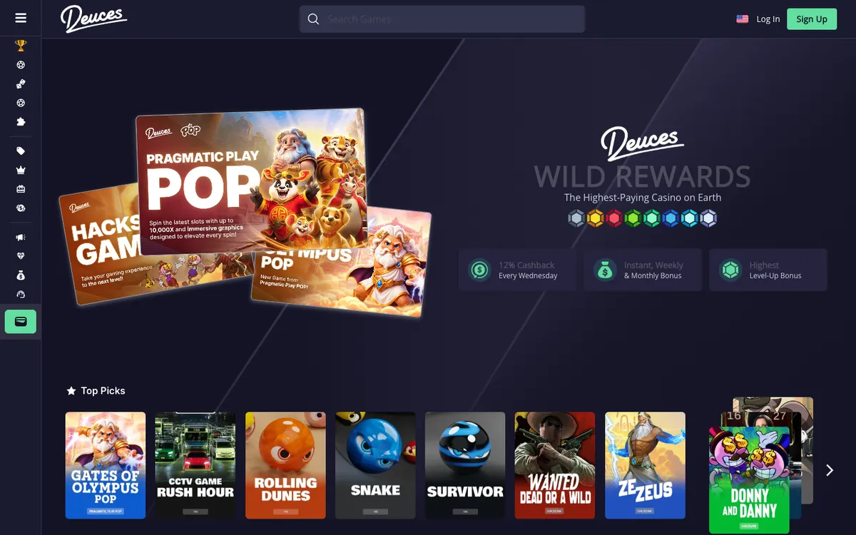 Deuces Casino — Home page, captured from Japan