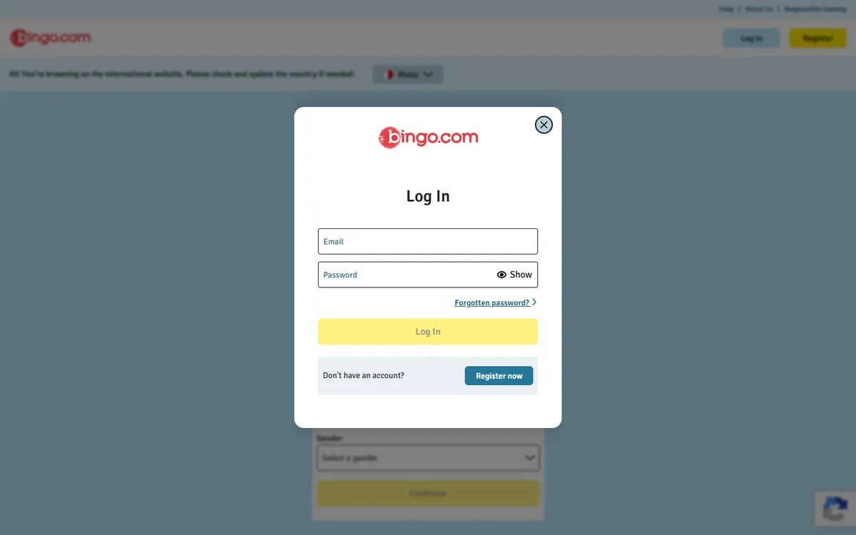 Bingo.com Casino — Sign-up, captured from Canada