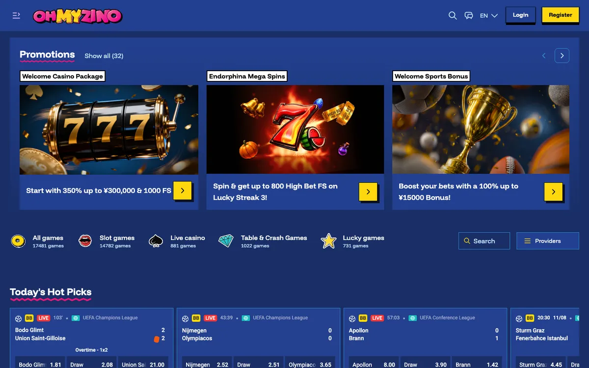 OhMyZino Casino — Home page, captured from Japan