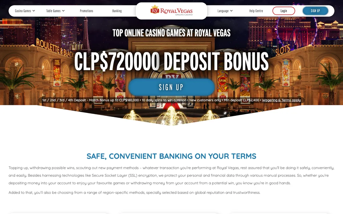Royal Vegas Casino — Payments, captured from Chile