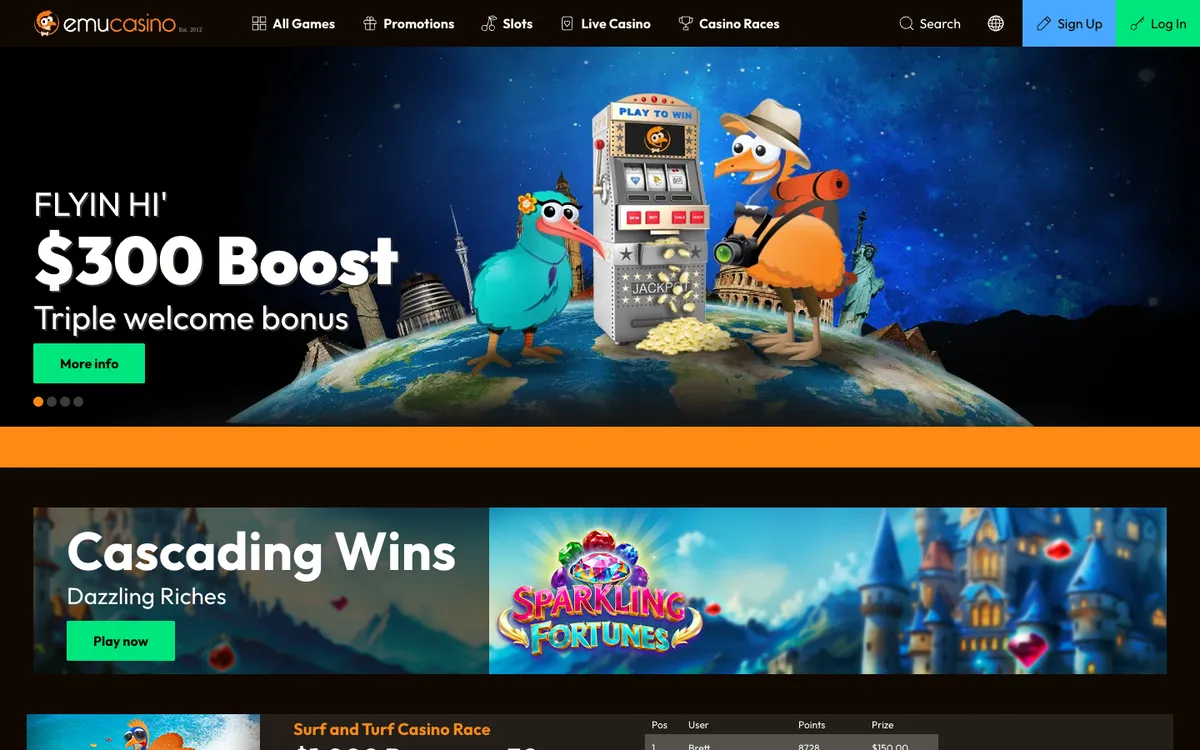 EmuCasino — «Главная», снято из страны Великобритания