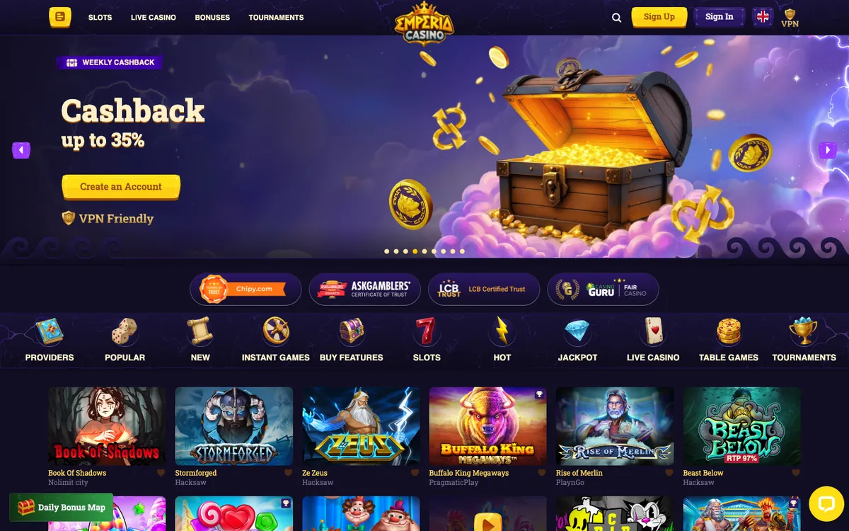 Emperia Casino — Home page, captured from Australia