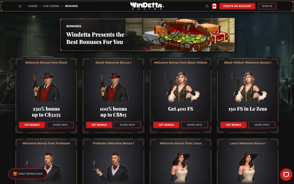 Windetta Casino — Promotions, captured from Canada