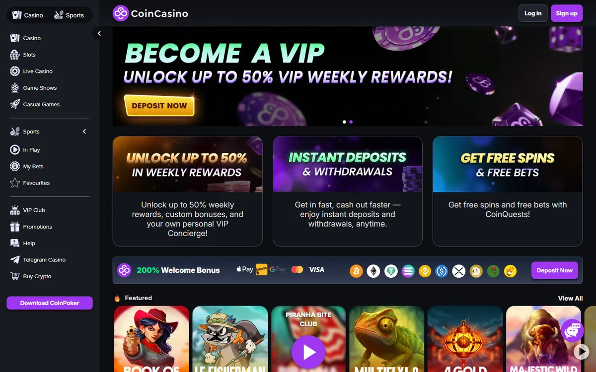 CoinCasino — Home page, captured from Canada